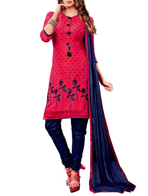 pink cotton embroidered dress material - 13014596 - Very Small Image - 1