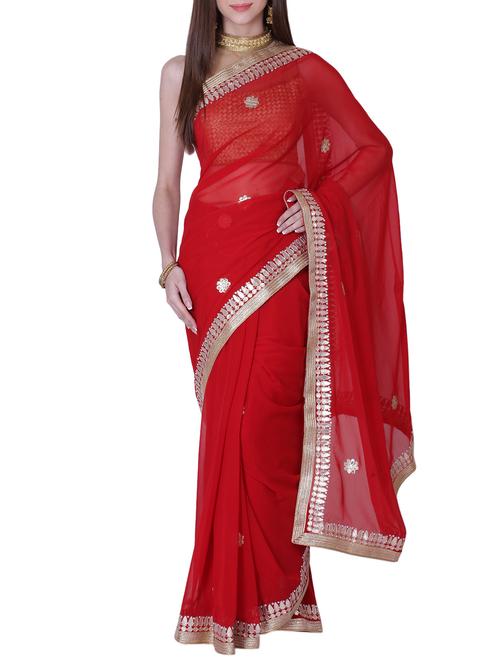 maroon georgette gota patti saree with blouse - 13014971 - Very Small Image - 1