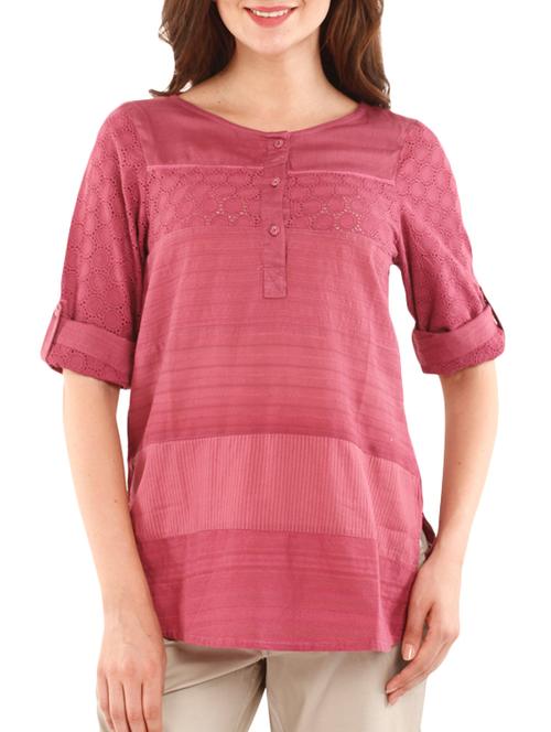 solid pink cotton top with cutwork - 1301499 - Very Small Image - 1