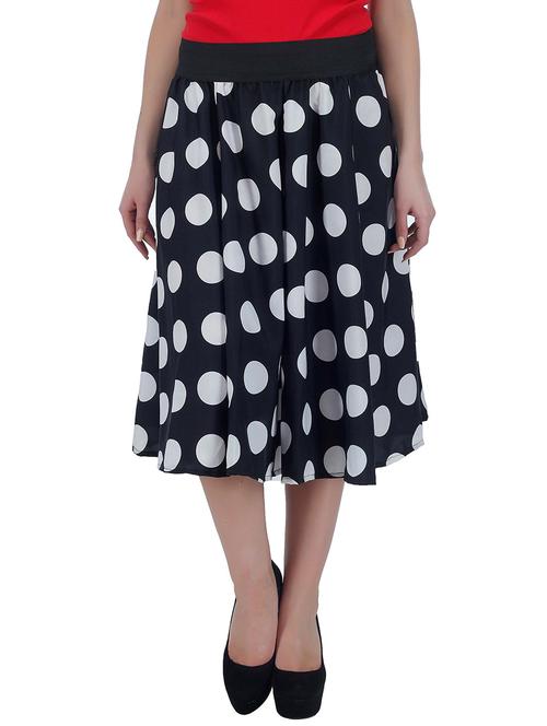 black polka dots printed crepe flared skirt - 13016474 - Very Small Image - 1