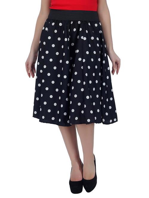 black polka dots printed crepe flared skirt - 13016476 - Very Small Image - 1