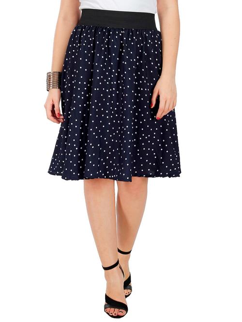 navy blue polka dots printed crepe flared skirt - 13016502 - Very Small Image - 1