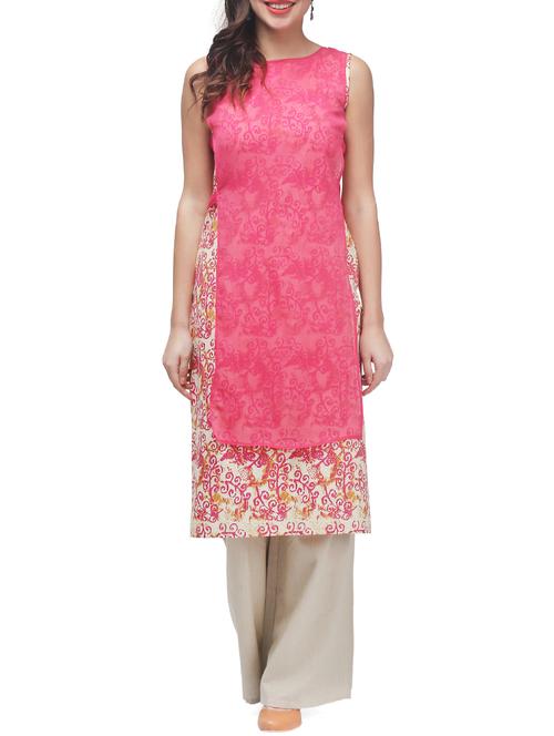 pink cotton layered kurta - 13016782 - Very Small Image - 1