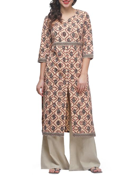 beige cotton straight kurta - 13016787 - Very Small Image - 1