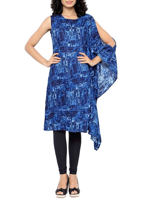 blue rayon printed kaftan kurta - 13017534 - Very Small Image - 1