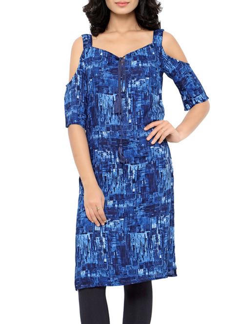 blue rayon printed straight kurta - 13017536 - Very Small Image - 1