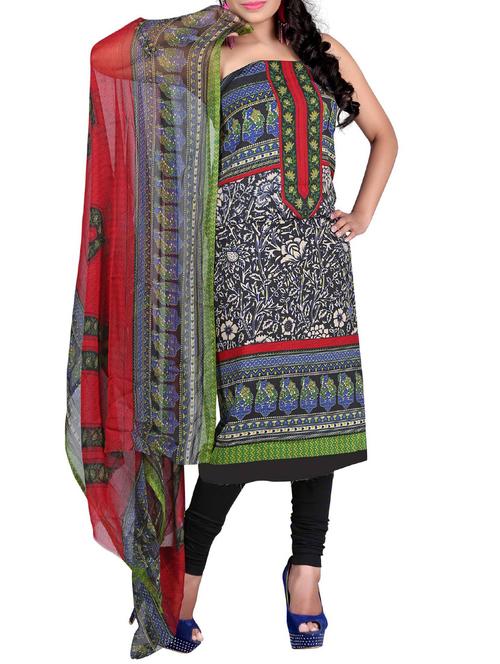 red cotton printed churidaar suits dress material - 13017614 - Very Small Image - 1