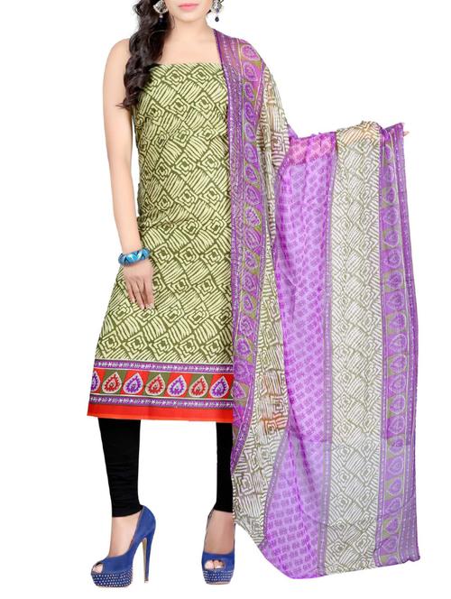 green cotton printed churidaar suits dress material - 13017624 - Very Small Image - 1
