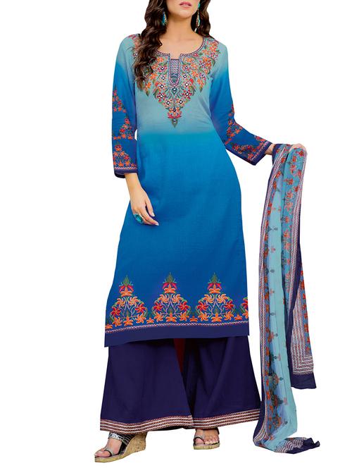 blue palazzo suit dress material - 13021223 - Very Small Image - 1