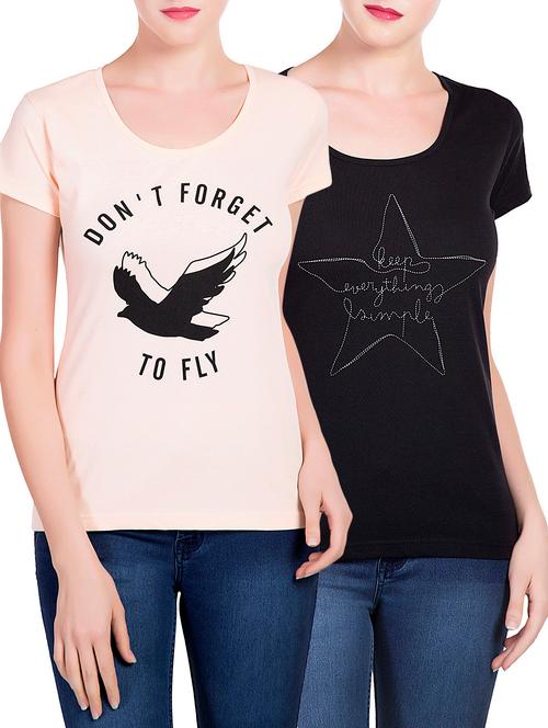 set of 2 multicolored printed cotton tees - 13021294 - Very Small Image - 1