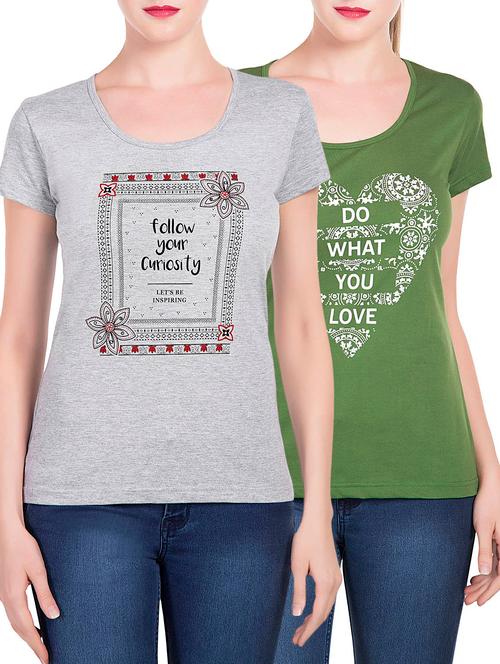 set of 2 multicolored printed cotton tees - 13021299 - Very Small Image - 1
