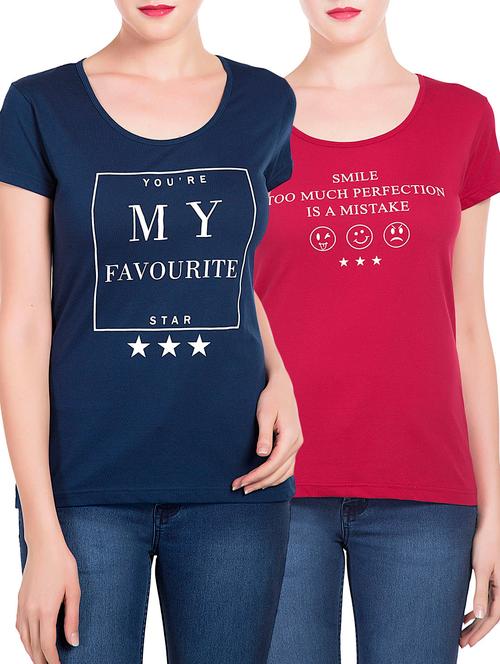 set of 2 multicolored printed cotton tees - 13021313 - Very Small Image - 1