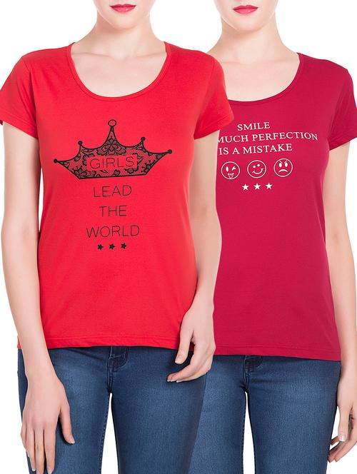 set of 2 multicolored printed cotton tees - 13021314 - Very Small Image - 1