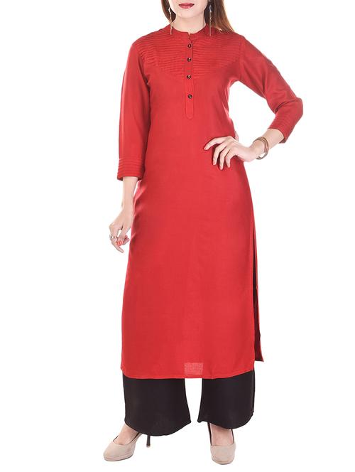 red cotton straight kurta - 13022688 - Very Small Image - 1