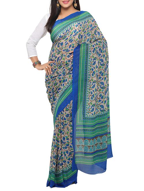 blue georgette floral printed saree with blouse - 13022730 - Very Small Image - 1