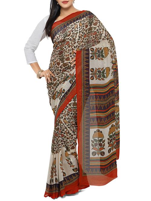 brown georgette printed saree - 13022748 - Very Small Image - 1