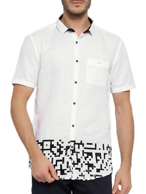 white linen printed casual shirt - 13022822 - Very Small Image - 1