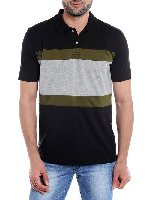 Black Cotton Color Block T-shirt - 13022866 - Very Small Image - 1