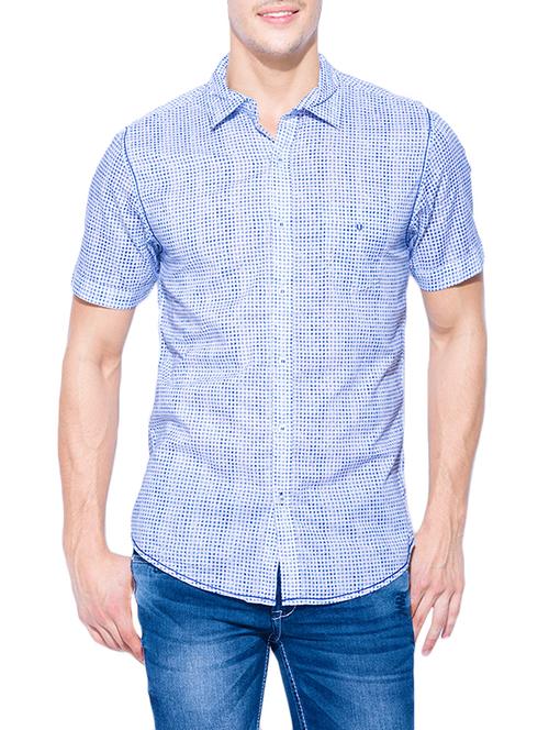 mufti mens white and royal slim fit mid rise casual shirts - 13024112 - Very Small Image - 1