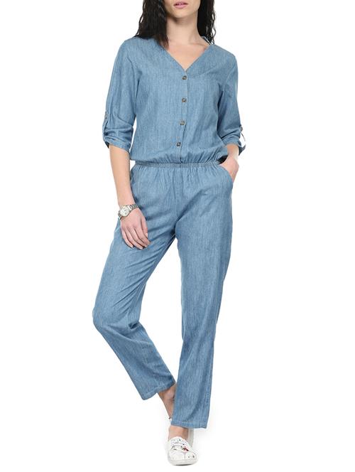 blue denim full leg jumpsuit - 13024691 - Very Small Image - 1