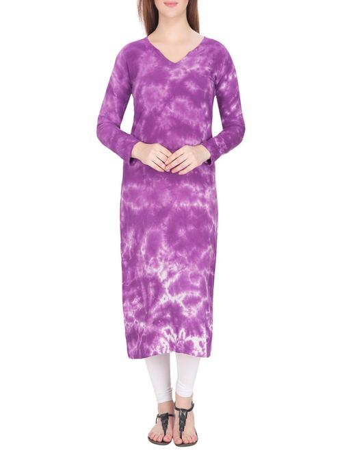 purple cotton tie & dye long kurta - 13024905 - Very Small Image - 1