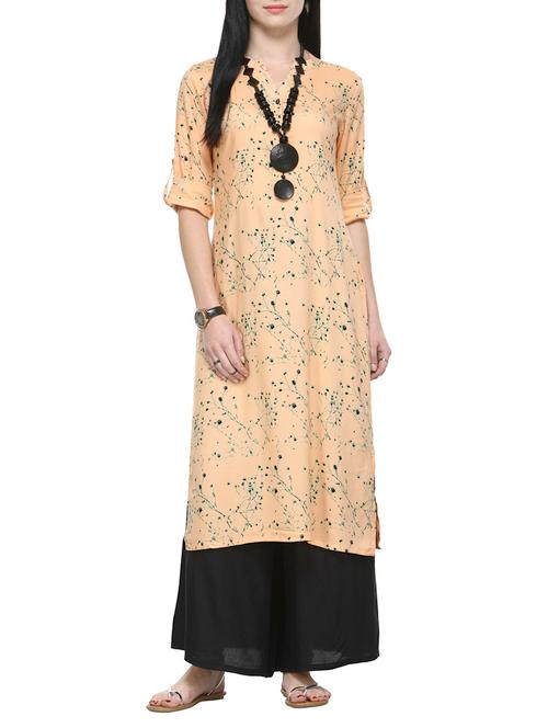 beige rayon straight kurta - 13025568 - Very Small Image - 1