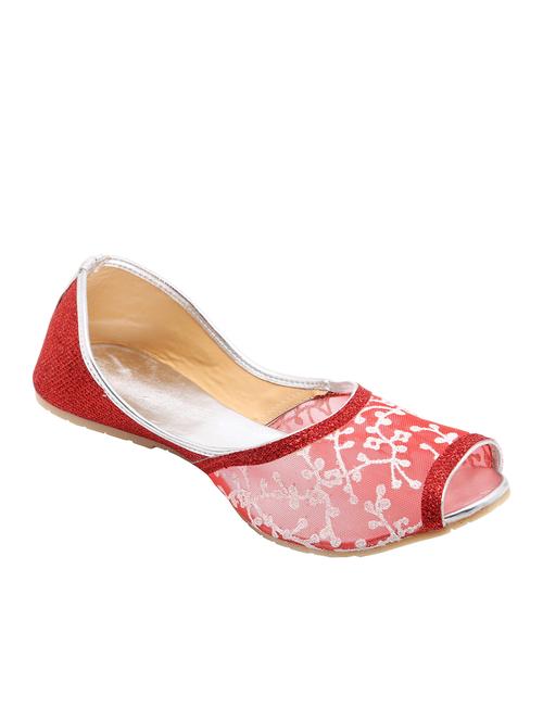 Red Embroidered Slip On Jutis - 13027699 - Very Small Image - 1