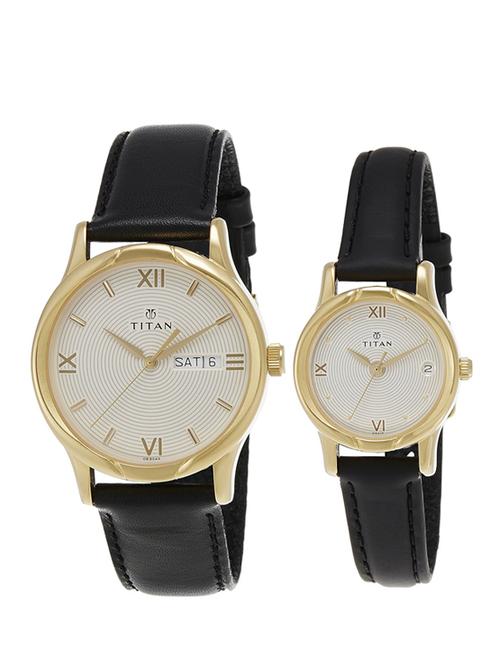 titan bandhan analog white dial couple  watch combo - ne15802490yl04 - 13029389 - Very Small Image - 1
