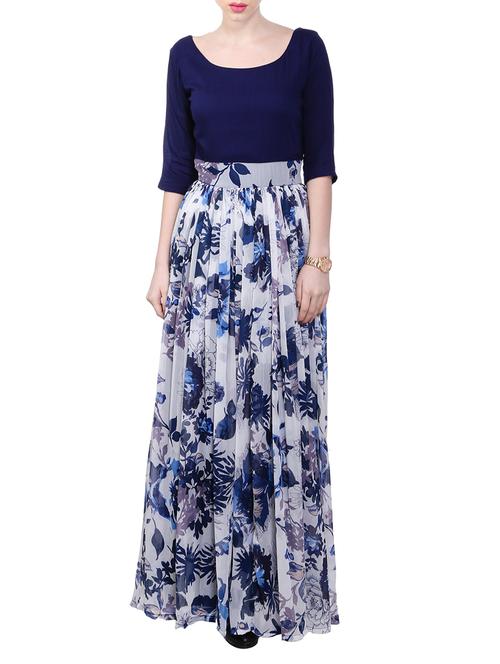 navy blue printed chiffon dress - 13036661 - Very Small Image - 1