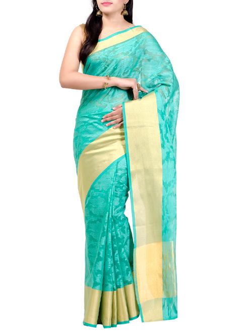 green cotton woven saree with blouse - 13037756 - Very Small Image - 1