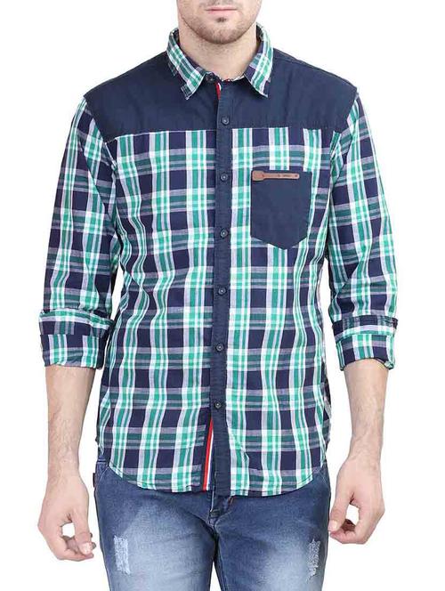 blue cotton checked casual shirt - 13038410 - Very Small Image - 1