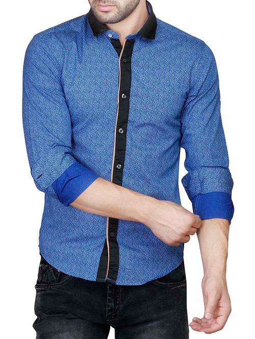 blue cotton floral printed casual shirt - 13038411 - Very Small Image - 1