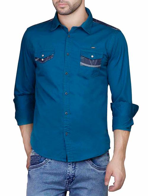 dark blue cotton casual shirt - 13038413 - Very Small Image - 1