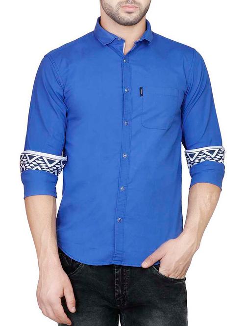 blue cotton casual shirt - 13038419 - Very Small Image - 1