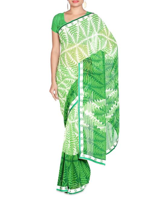 white and green printed georgette saree - 1303910 - Very Small Image - 1