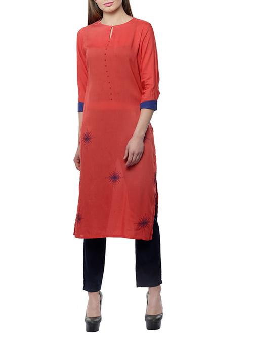 orange silk straight kurta - 13046345 - Very Small Image - 1