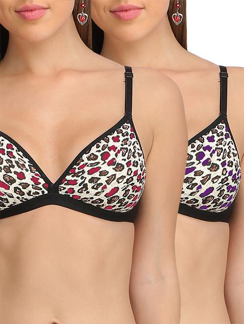 set of 2 multicolored printed cotton bras - 13047337 - Very Small Image - 1