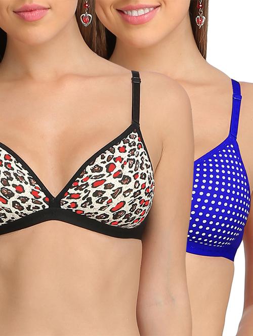 set of 2 multicolored printed cotton bras - 13047342 - Very Small Image - 1