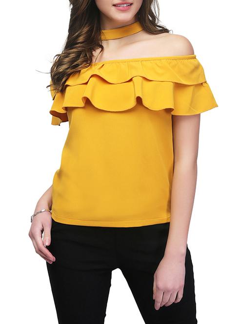 choker neck off shoulder ruffle top - 13048174 - Very Small Image - 1