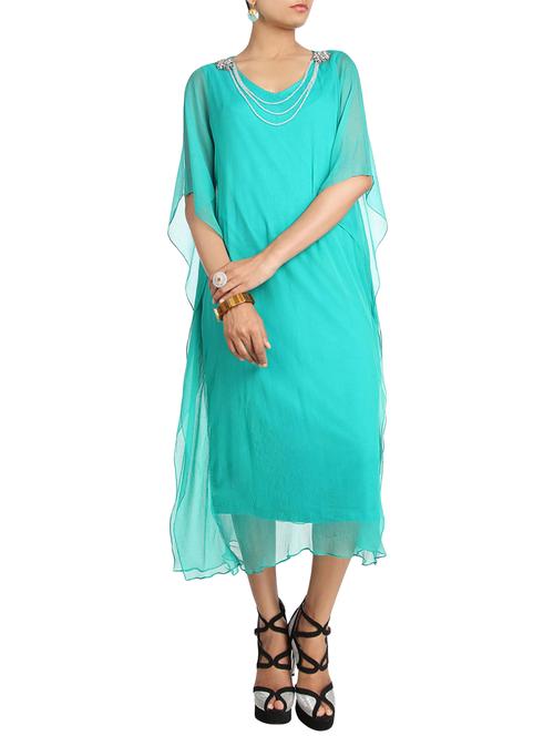 green chiffon long kurta - 13048765 - Very Small Image - 1