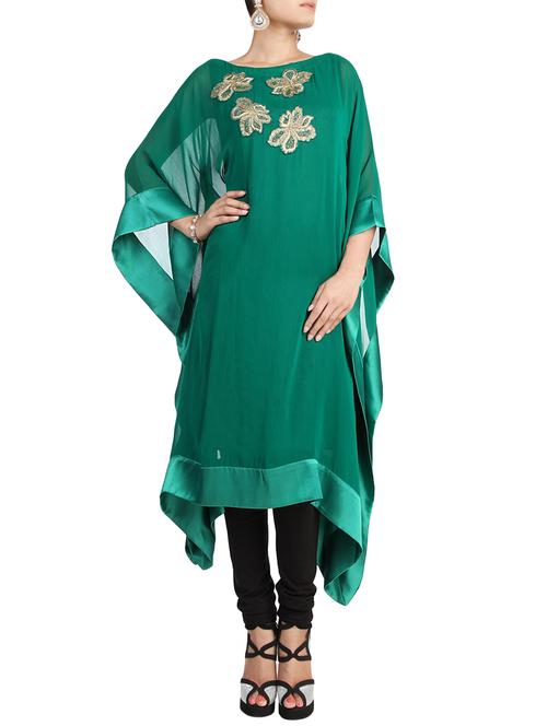 green georgette embellished kurta - 13048766 - Very Small Image - 1