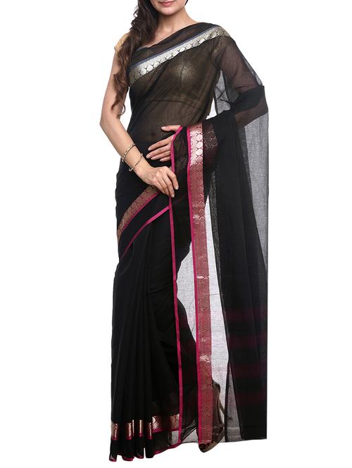black cotton woven saree with blouse - 13049749 - Very Small Image - 1