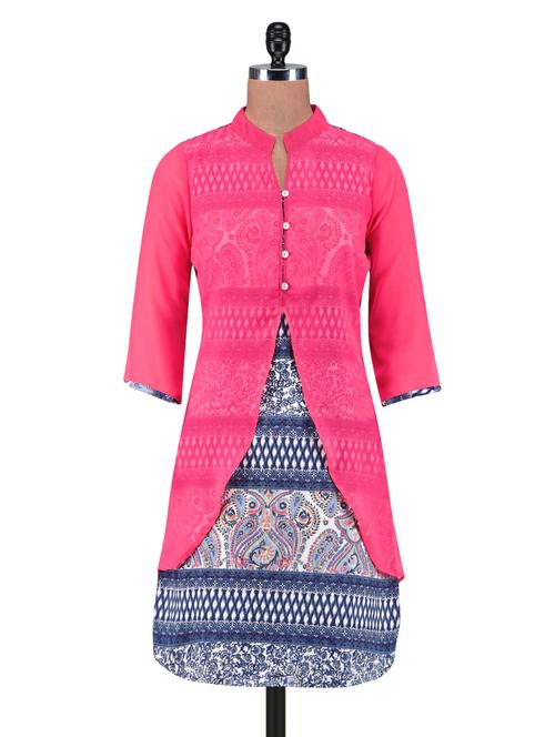 pink cotton printed kurta - 1305024 - Very Small Image - 1