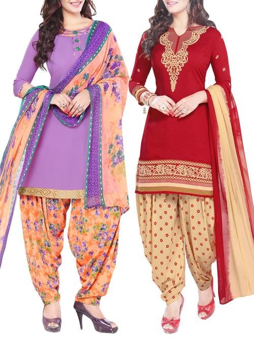 multi colored crepe suit combos unstitched - 13051550 - Very Small Image - 1