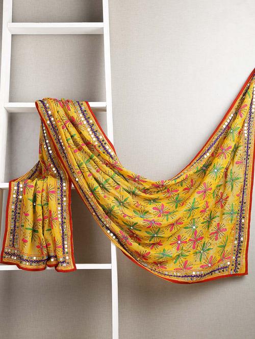 yellow georgette dupatta - 13051995 - Very Small Image - 1