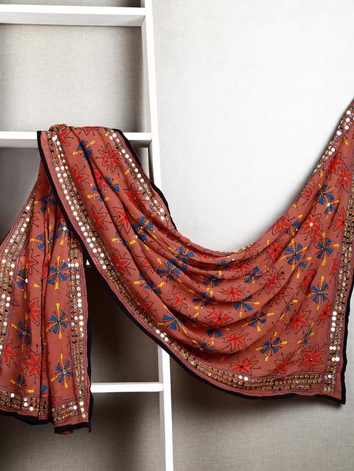 peach georgette dupatta - 13052130 - Very Small Image - 1