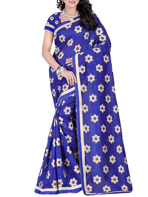 blue chanderi embellished saree with blouse - 13054695 - Very Small Image - 1