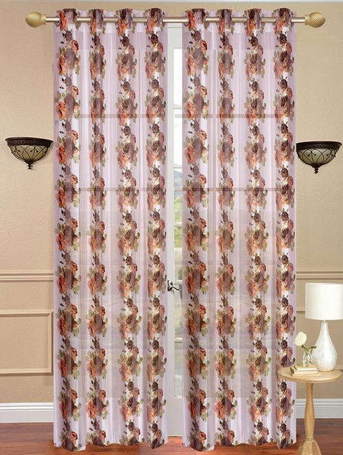 homefab india set of 2 tissue floral semi-transparent brown window curtain - 5 ft - 13054899 - Very Small Image - 1