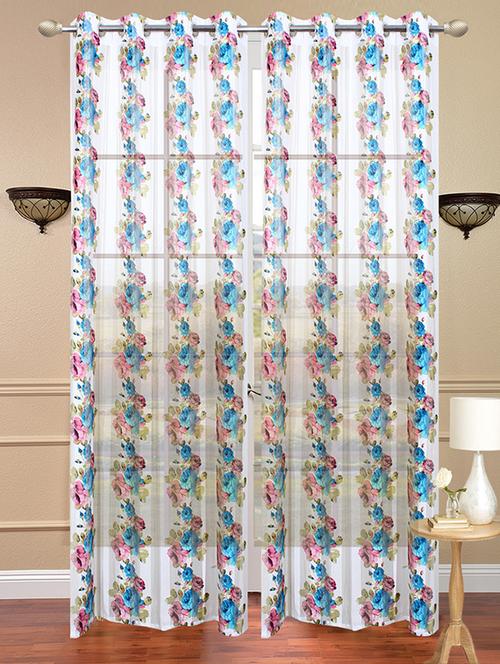 homefab india set of 2 tissue floral semi-transparent pink window curtain - 5 ft - 13054900 - Very Small Image - 1