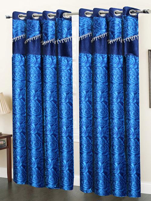 homefab india set of 2 designer rose blue window curtain - 5 ft - 13054912 - Very Small Image - 1